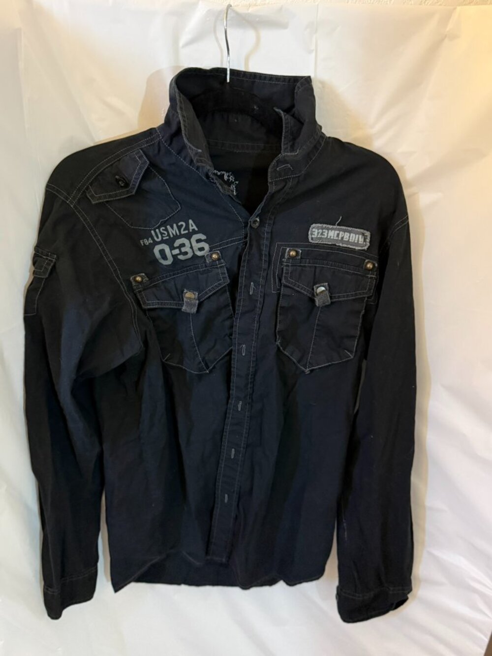 Modern Culture Black Utility Pearl Snap Shirt M